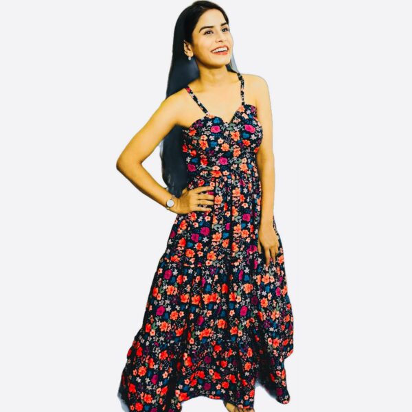 Casual Floral Print Western wear Gown with detachable sleeves