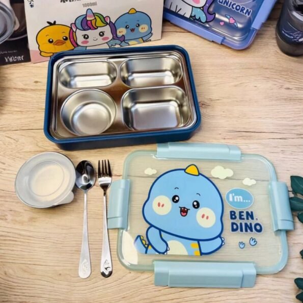 Dino 4 Division Stainless Steel Jumbo Lunch Box